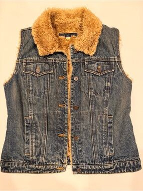 GAP Vintage y2k fur trim denim vest